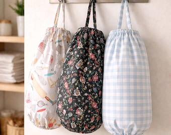 Grocery Bag Holder Cotton Fabric Kitchen Bathroom Nursery Pantry Garage Storage Handmade in USA