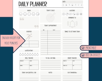 ADHD Daily Planner: Minimalist Printable Organizer with Mood & Finance Tracker (PDF Downloadable Planner