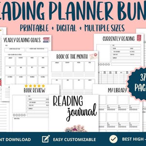 Book Reading planner bundle printable,Reading planner 2025,printable reading challenge,Book review log book,Monthly Reading journal minimal