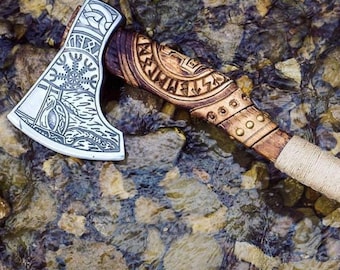 Hand Forged Carbon Steel Viking Axe: Rosewood Handle, Leather Sheath