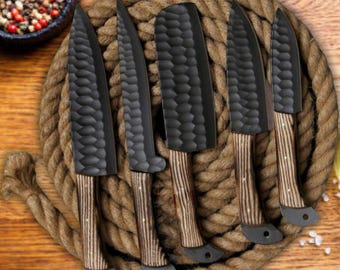 Juego de cuchillos de acero de Damasco forjado a mano - Cuchillos japoneses para cocina y barbacoa