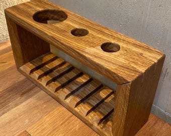 handcrafted oak toothbrush stand, bathroom organiser