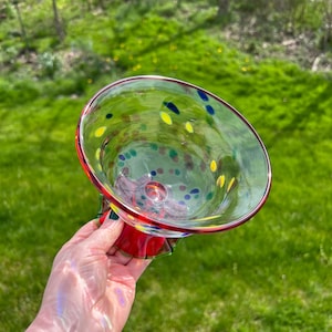 SÄLLSYNT Vintage MacKenzie Childs Smält Konfetti Konstglas Piedestal Skål Godisfat bild 4