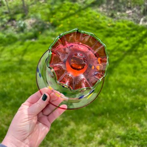 SÄLLSYNT Vintage MacKenzie Childs Smält Konfetti Konstglas Piedestal Skål Godisfat bild 8