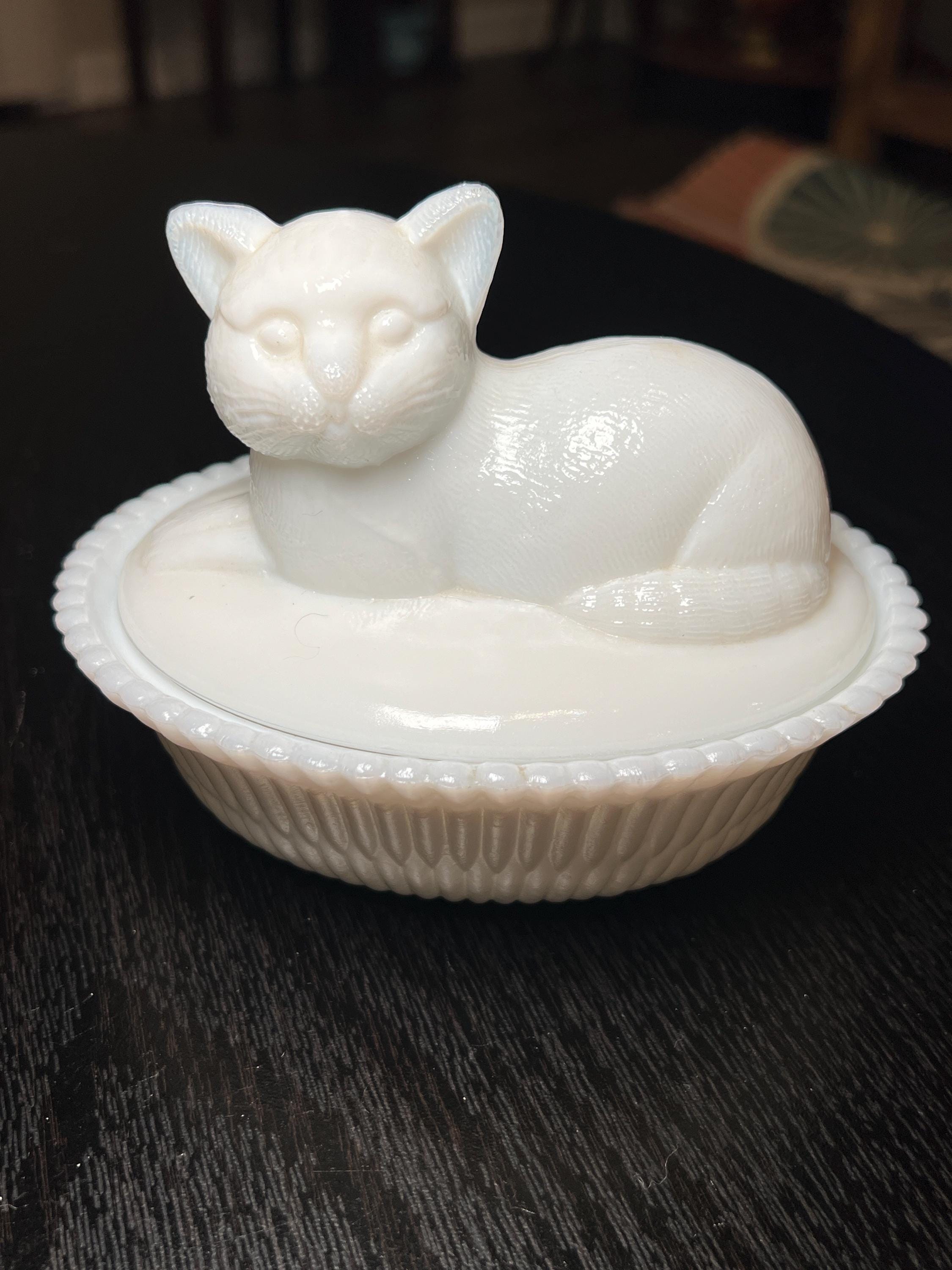 Vintage Glass Cat on Nest - Etsy