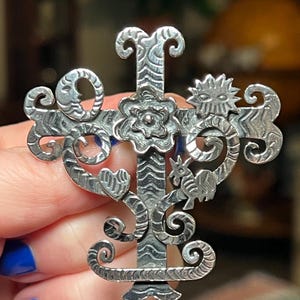 RARE Vintage T Foree Hunsicker Sterling Silver Tree of Life Maltese Cross Pendant Artisan Silversmith Symbolism