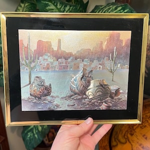 Vintage Acoma Southwestern Native American Pottery Pots Wall Art Framed Made In USA Polychrome