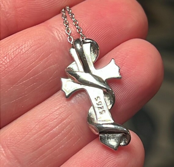 Cross Necklace Gothic Style Solid 925 Sterling Si… - image 2