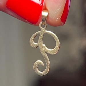 14K Solid Yellow Gold Monogram Name Initial P Letter Charm Pendant Vintage