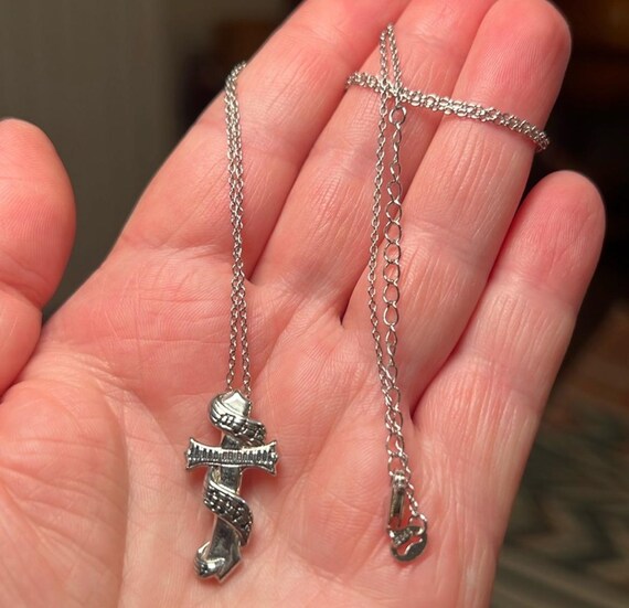 Cross Necklace Gothic Style Solid 925 Sterling Si… - image 4