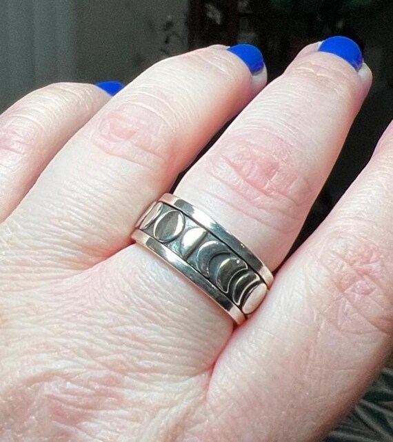 Vintage Solid Sterling Silver Moon Phase Spinner … - image 2