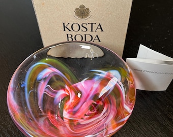 Kosta Boda Glass Heart Platter Ulrica Hydman-vallien Hand Painted