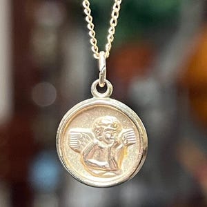14kt Gold Filled Cherub Putti Raphael Guardian Angel Medal Pendant Charm Necklace