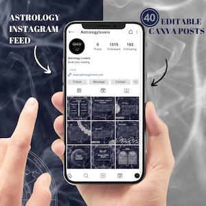 40 plantillas de astrología editables de Canva para publicaciones de Instagram Azul marino Humo Blanco