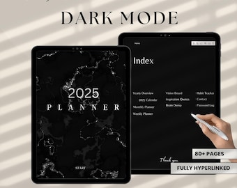 Agenda numérique 2025 en mode sombre – GoodNotes & Notability (téléchargement numérique)