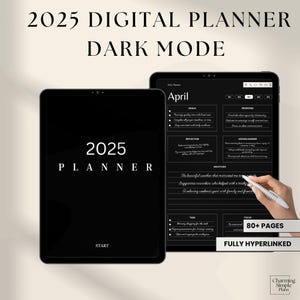 Dark Mode Digital Planner 2025-2026 - All-in-One GoodNotes & Notability Template - Daily Journal Planner, Minimalist hyperlinked iPad Design