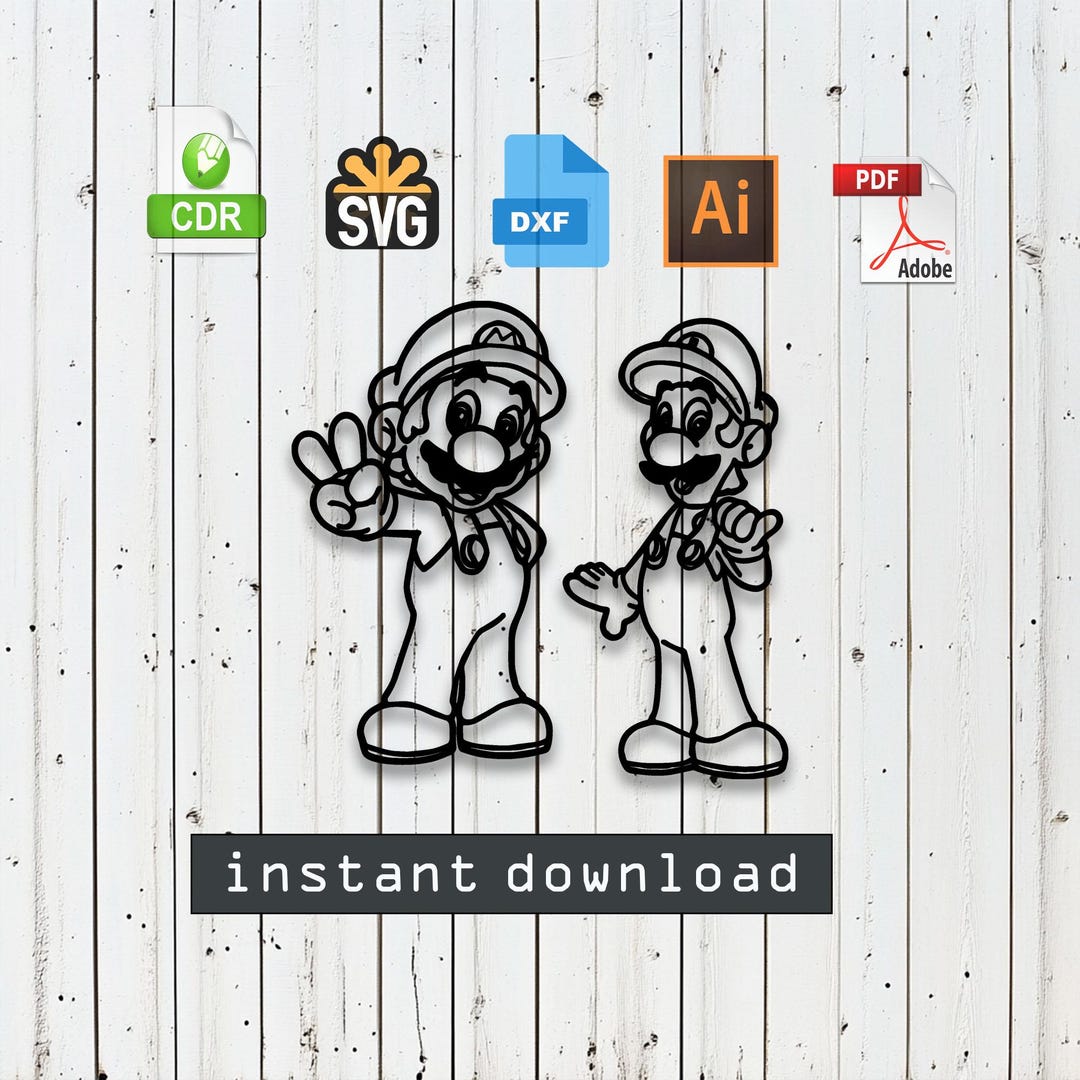 Mario Bros Super Mario and Luigi Laser Cut, Vector Files SVG, DXF, Ai ...