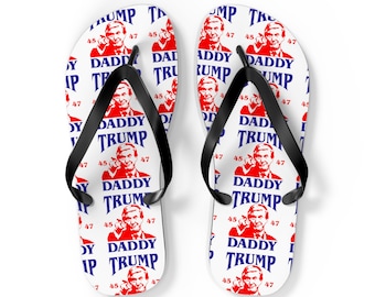 Patriotic Flip Flops, Fun Summer Footwear, Beach Sandals, Trump-themed Slippers, Vacation Accessories, Political Statement Shoes