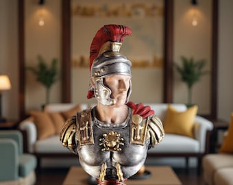 ローマ軍団兵の胸像、古代ローマの戦士の像、手描きの歴史ギフト、百人隊長のデスク装飾