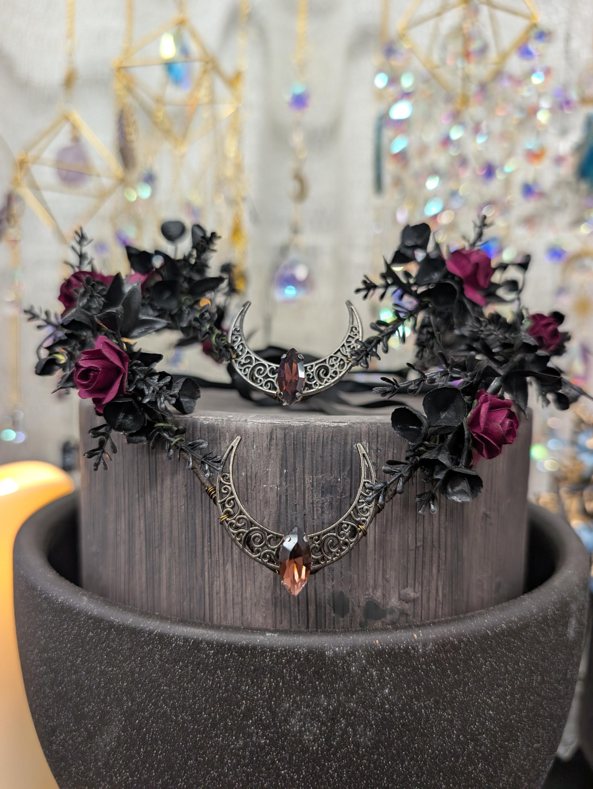 Halloween Witch Floral Headpiece with Burgundy and Purple Accents Rats Eyes Witches Red Flower Crown - Etsy main image 3