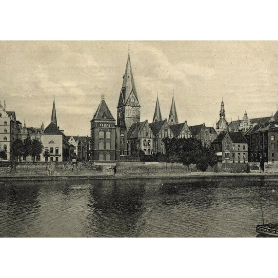 Postcard. Bremen Weser party at the Schlachte around 1914