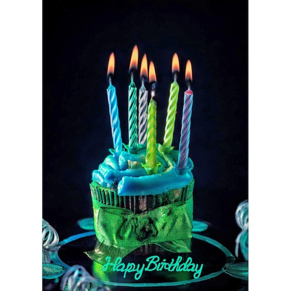 Postcard. Birthday cake with candles