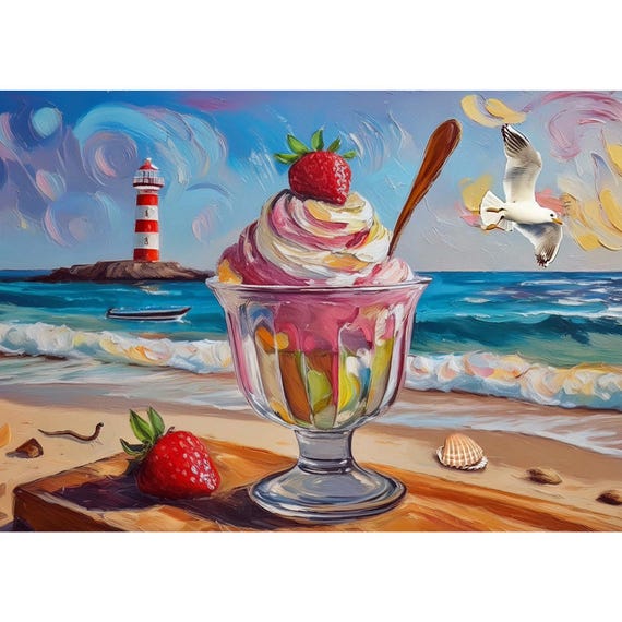 Postcard ice cream sundae on the beach