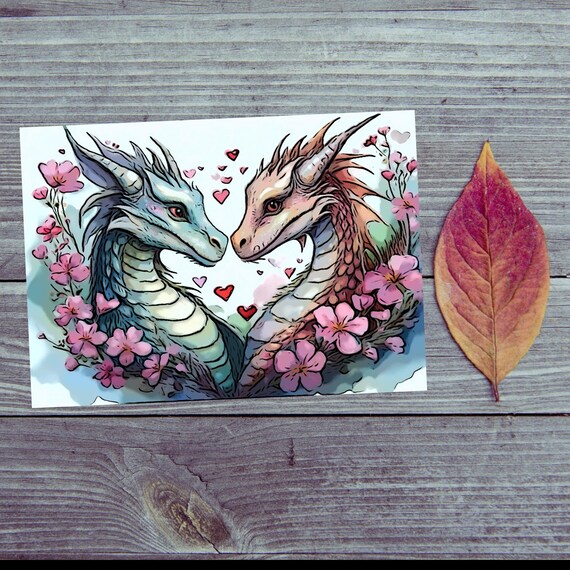 Postcard. Loving dragon postcard – magical greetings for every occasion