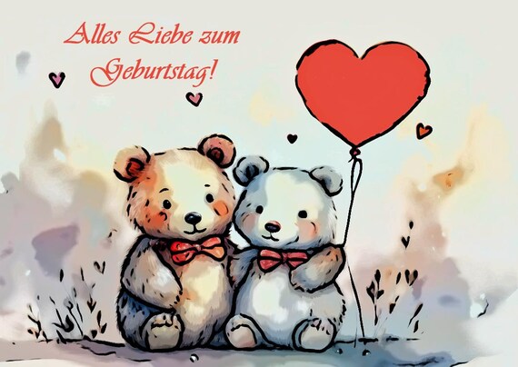 Postcard/ Birthday card / Two bears with balloon for special moments