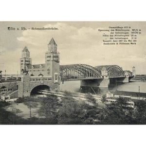 Tarjeta postal. Puente Hohenzollern de Colonia alrededor de 1912