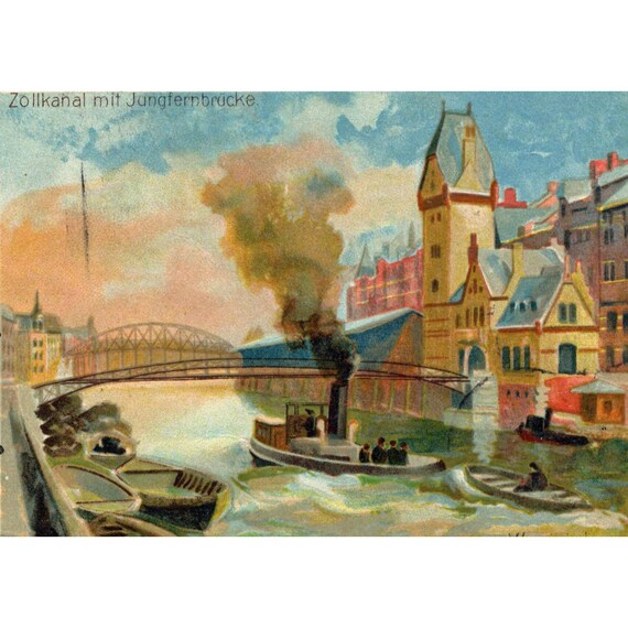 Postcard. Hamburg. Customs Canal around 1901