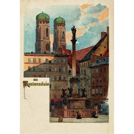 Retro postcard / Munich / Marian Column / around 1905