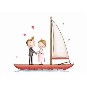 Cartão postal / casamento / veleiro / vários ditados
