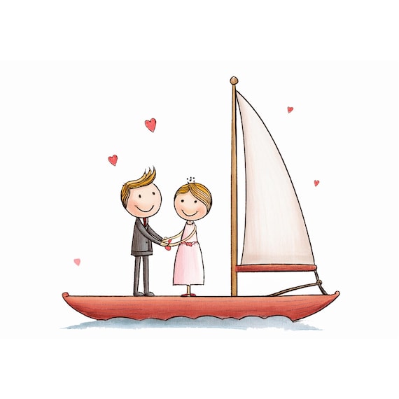 Postcard / wedding / sailboat / various sayings