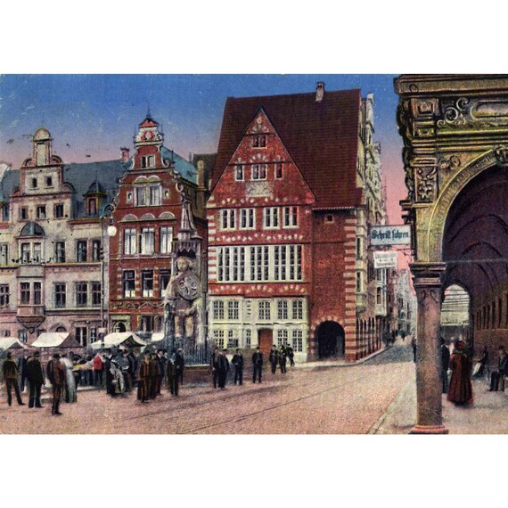 Postcard. Bremen Market Square and Rats Café around 1921