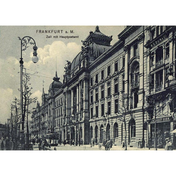 Postcard. Frankfurt am Main Zeil with post office around 1909