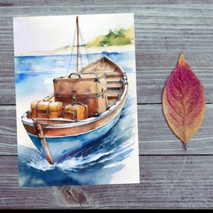 Carte postale / Bon voyage / En bateau / Parfait pour de bons vœux de voyage