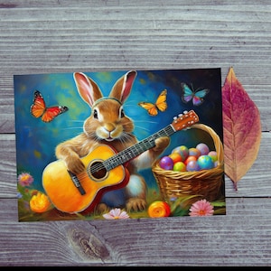 Postkarte. Osterhase spielt Gitarre