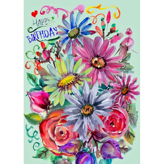 Postcard. Bouquet Happy Birthday