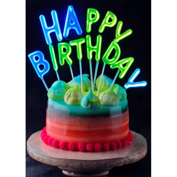 Postcard. Birthday cake with candles Happy Birthday
