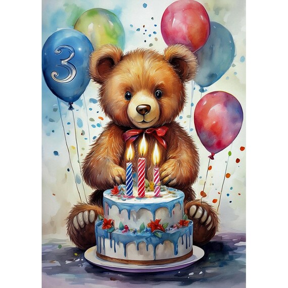 Postcard. Card for the 3rd birthday