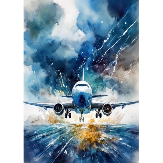 Postcard. Airplane and storm