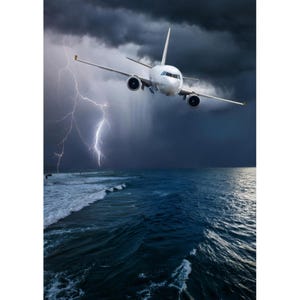 Postkarte. Flugzeug und Unwetter
