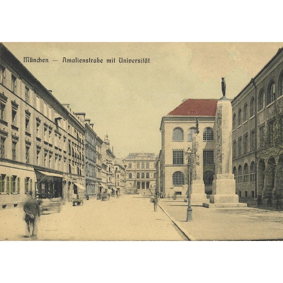 Retro postcard / Munich / Amalienstrasse with University
