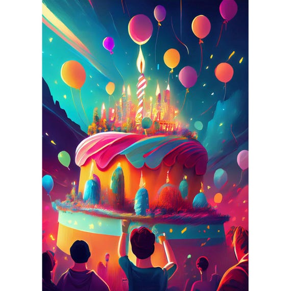 Postcard. Giant Birthday Cake