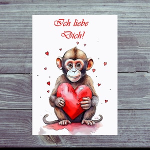 Carte postale. « Singe avec cœur