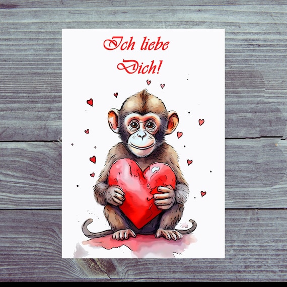 Postcard. 'Monkey with Heart