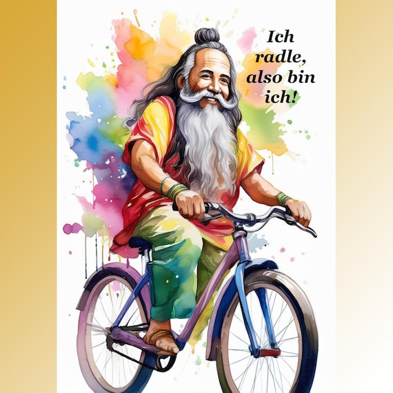 Postcard. Funny saying I cycle, therefore I am