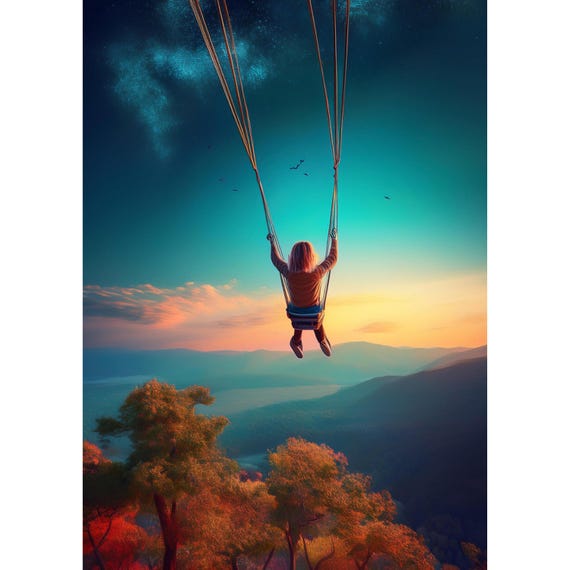 Postcard. Fantasy cloud swing sky swing