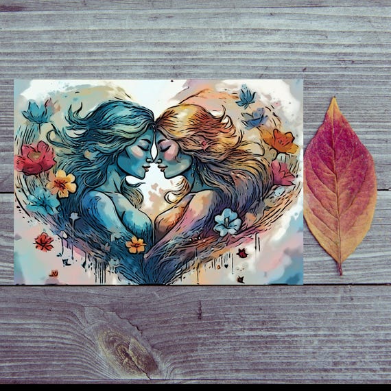 Postcard. Love Two women in love Delicate love postcard for lovers